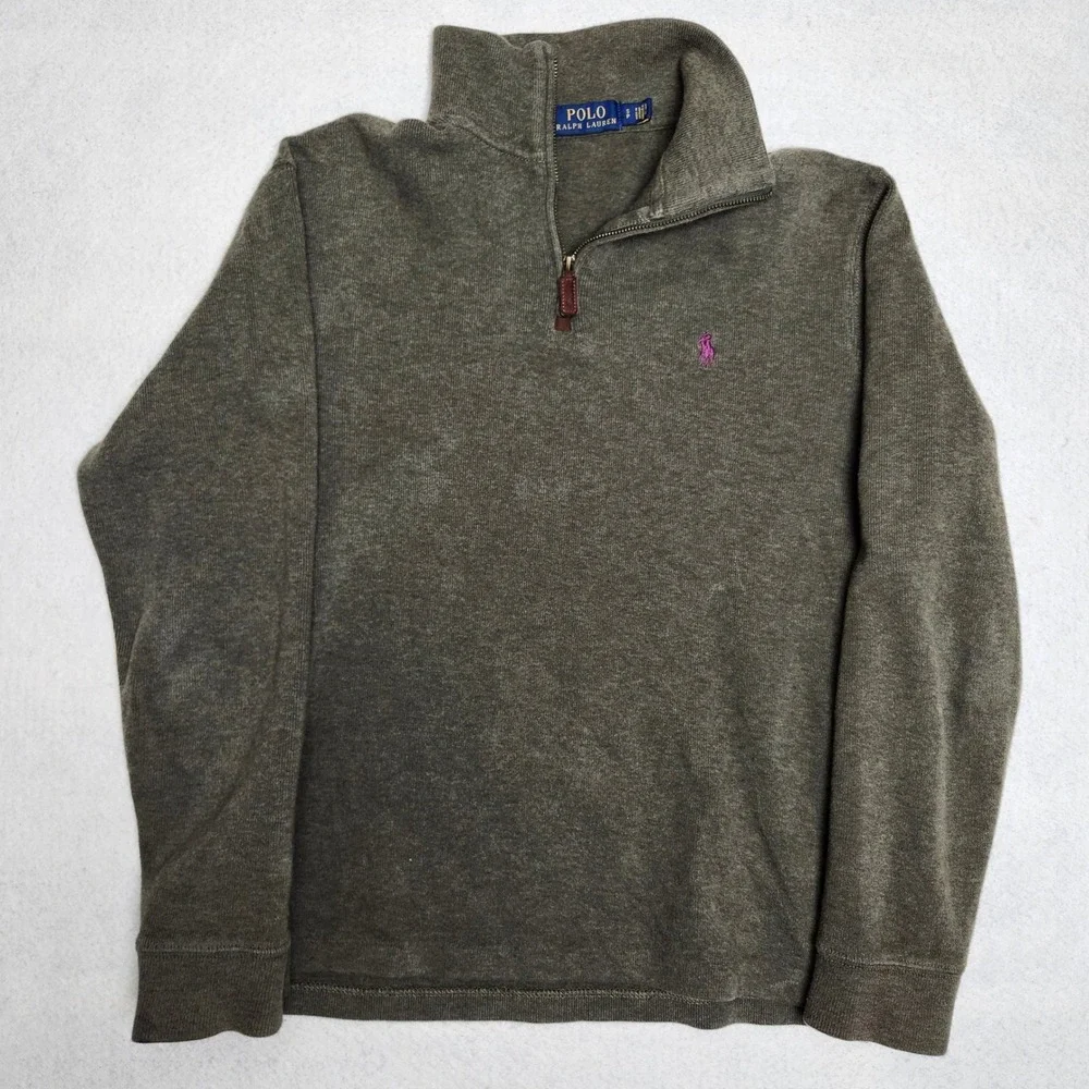 Polo Ralph Lauren 1/4 Zip Pullover Small Olive Green Purple Logo Preppy Academia